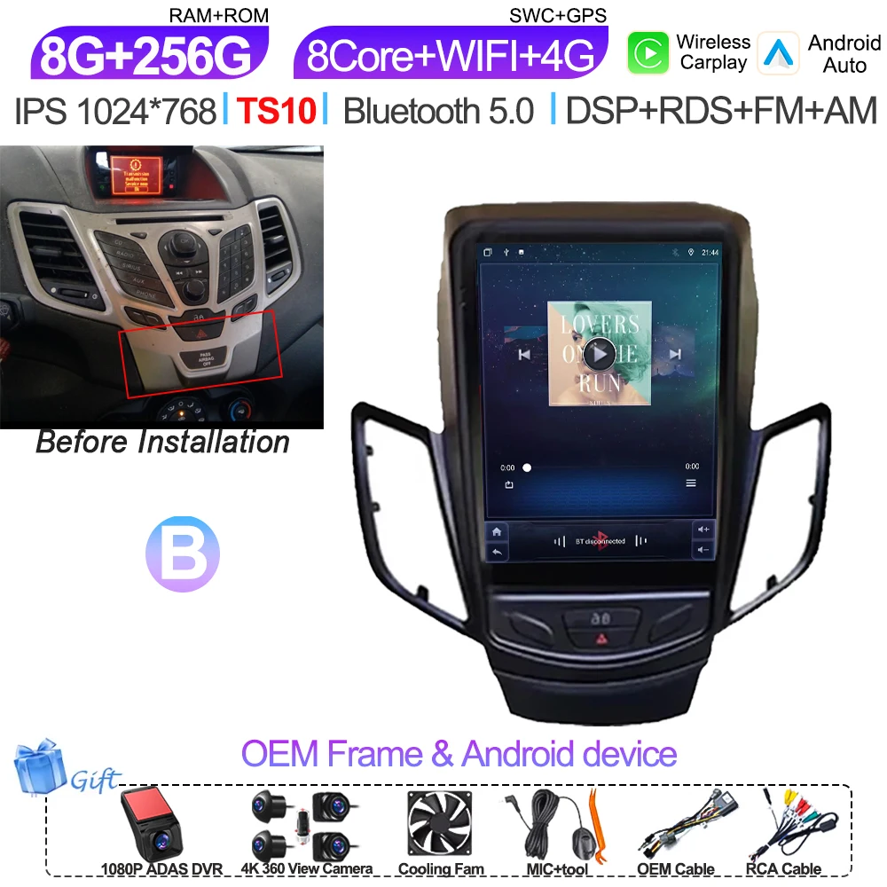 9,7 Inch Android 16 autoradio multimediaspeler navigatie stereo GPS scherm 2din 5G Wifi voor Ford Fiesta Mk7 2009-2016