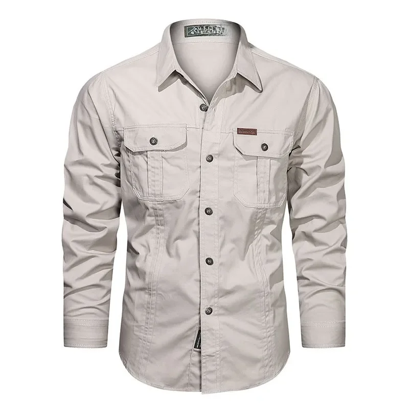 Wiosenne jesienne koszule męskie z długim rękawem Casual bawełniana koszula wysokiej jakości Camisa Militar Overshirt odzież marki bluzki outdoorowe — zdjęcie 2