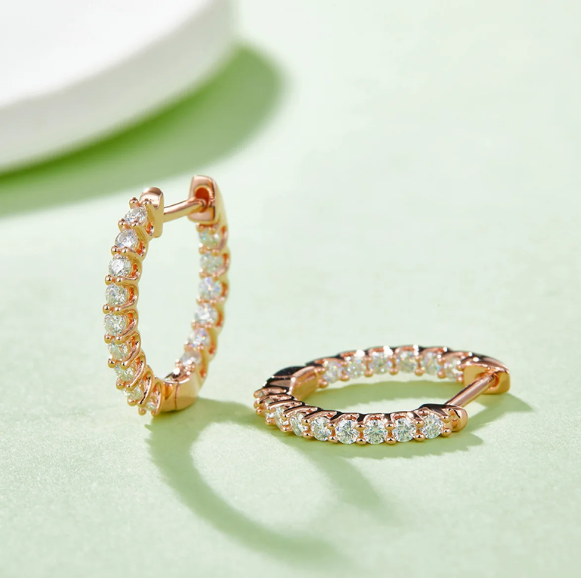 Sweetrain 1.5 ملم لون الذهب الوردي مويسانيتي هوب أقراط للنساء 925 فضة مطلي 18 كيلو هيبوالرجينيك أقراط GRA #4