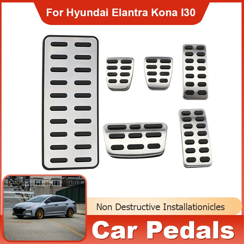 

for Hyundai Elantra Kona I30 AT MT Stainless Steel Car Pedal Gas Brake Footrest Non-slip Pedals Protection Cover Car Accessories