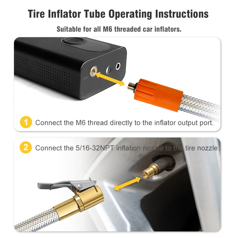 GIE.TOP-Tubo de inflado de neumáticos para coche, manguera de aire de acero inoxidable, válvula de EE. UU., adaptador de bloqueo rápido, rosca de M6