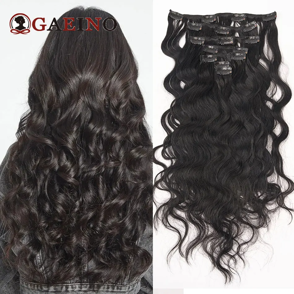 Extensiones de cabello humano con Clip de onda Natural 12A, 7 unidades/juego, Clip de Color negro Natural, cabello Remy de 14-24 pulgadas para mujer ﻿