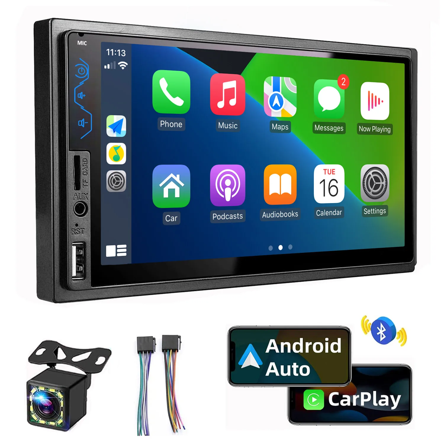 

Naifay 7 Inch HD Touchscreen Car Stereo 2 Din Car Video Player CarPlay Android Auto with Bluetooth Rear View Camera USB AUX TF