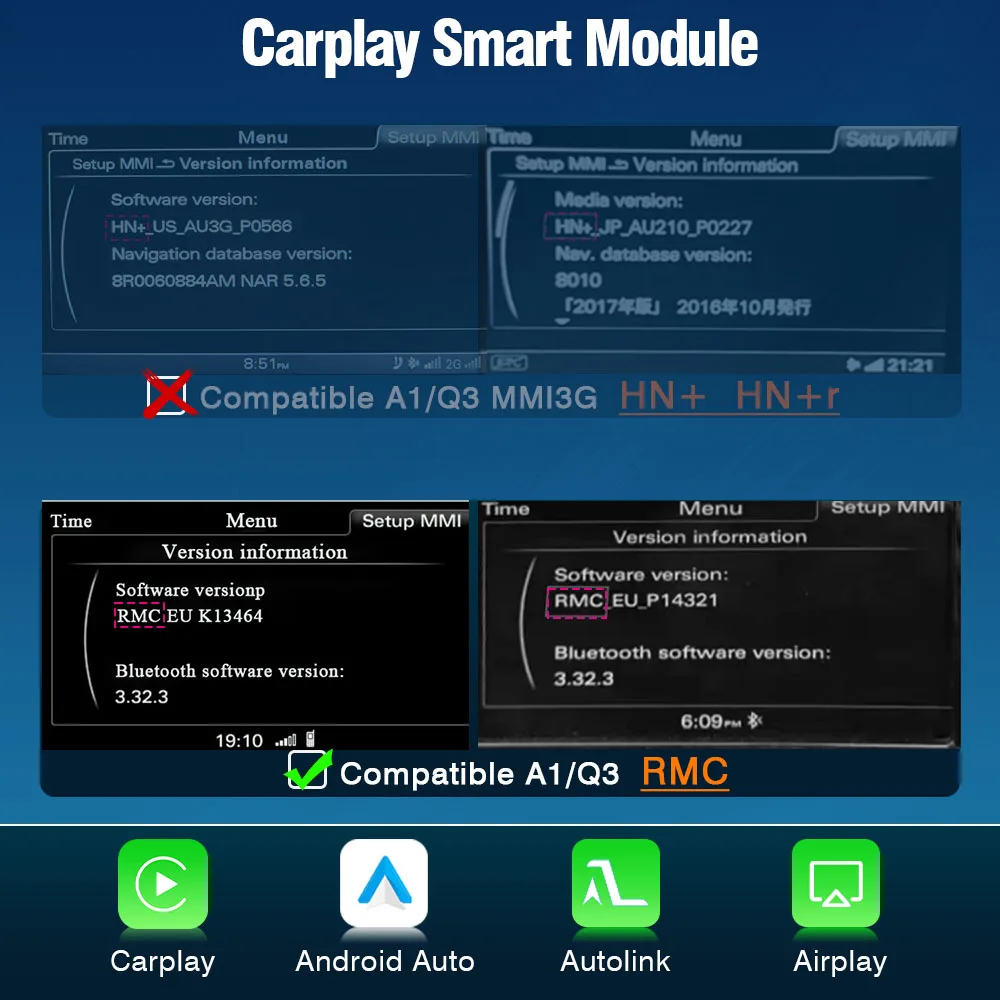 AUTOTOP Draadloze Carplay Retrofit Box voor Audi A1 Q3 2013-2018 HN HN+ HN+R RMC model, Android Auto Airplay Mirrorlink Navigatie
