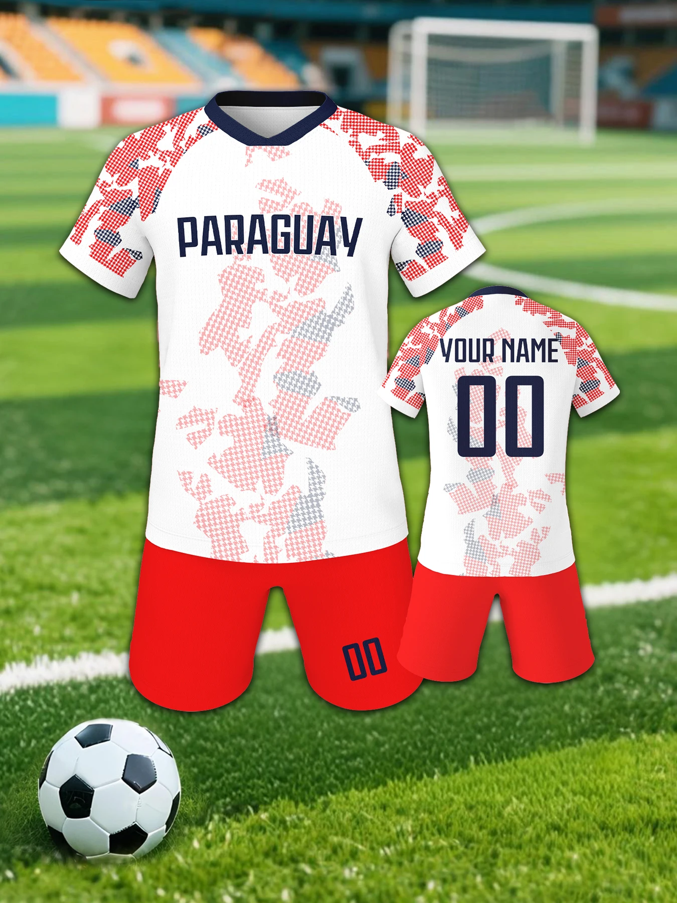 Kids Paraguay Soccer Jersey Customizable Name Number Football Kit Team Club Uniform Boys Girls Children Soccer Gifts 3-14Y