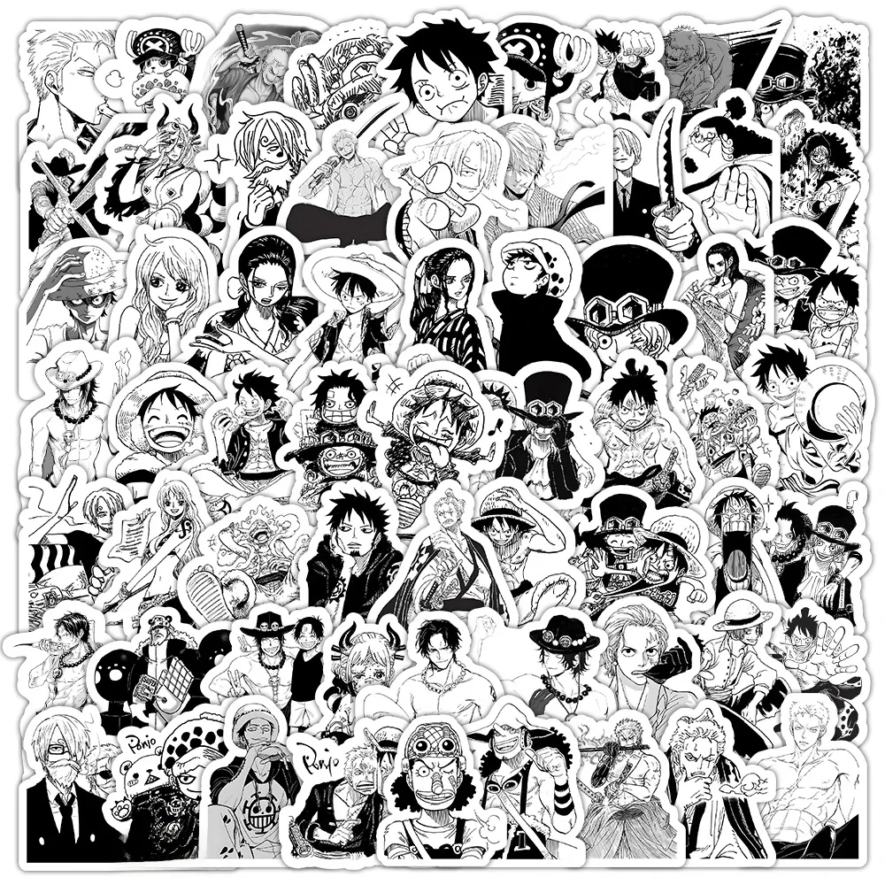 AliExpress Bandai 10/30/50/103PCS Black White One Piece Stickers Cute Luffy Cartoon Decals Decoration DIY Notebook Bike Phone Laptop Funny Kid Toy