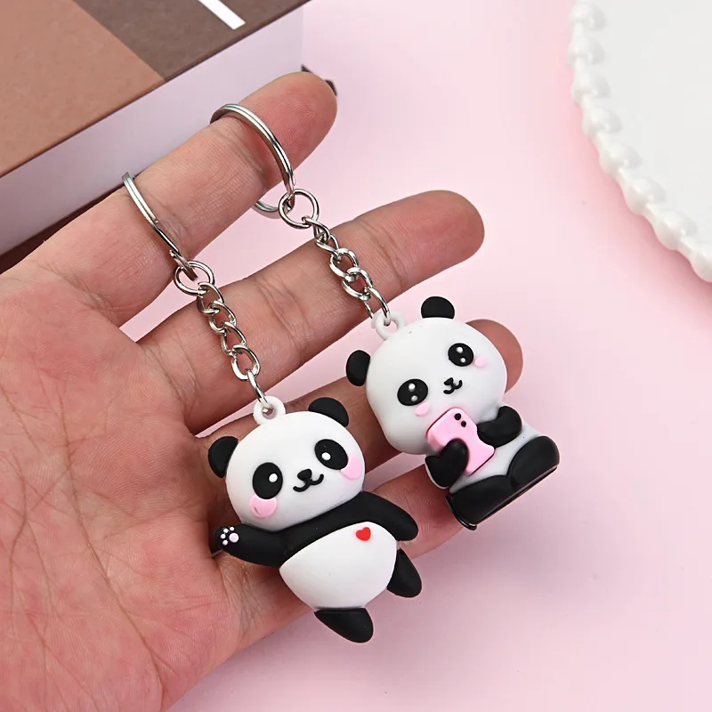 LLavero de Panda de pareja de dibujos animados para mujer, llavero colgante para bolso de coche, regalo de joyería