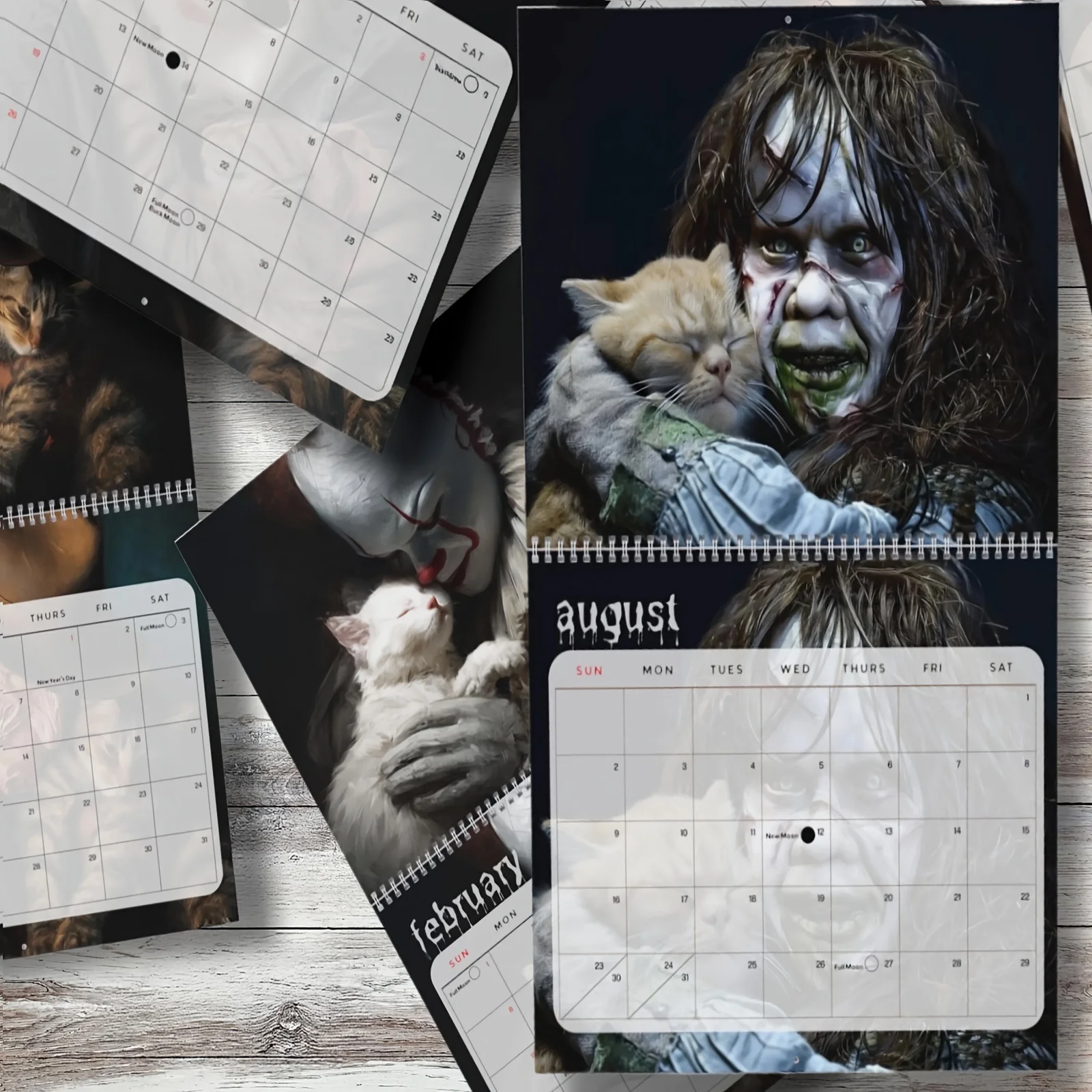 1pc2026Calendario gatto horror, etichetta12Design elegante e semplice con datteri mensili e pennarelli natalizi