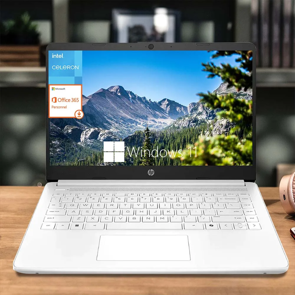 Portátil empresarial HP de 14" 2025, Intel Celeron N4500, 16 GB de RAM, almacenamiento de 320 GB, 1 año de oficina 365, WiFi 6, Windows 11 S, blanco copo de nieve