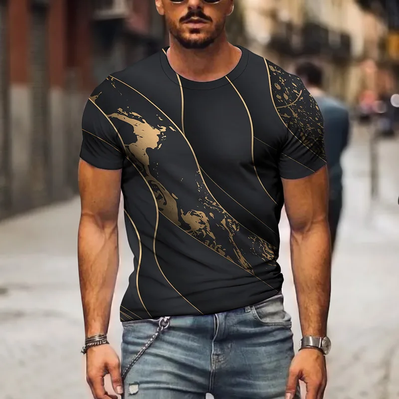 Verão impressão 3d camiseta para homem simples verificação listra padrão legal respirável manga curta na moda casual tshirt topo de grandes dimensões