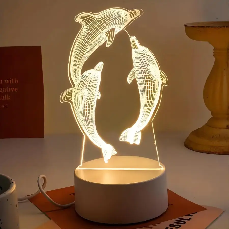 A 3D dolphin dancing night light, room living room table table atmosphere light, holiday gifts