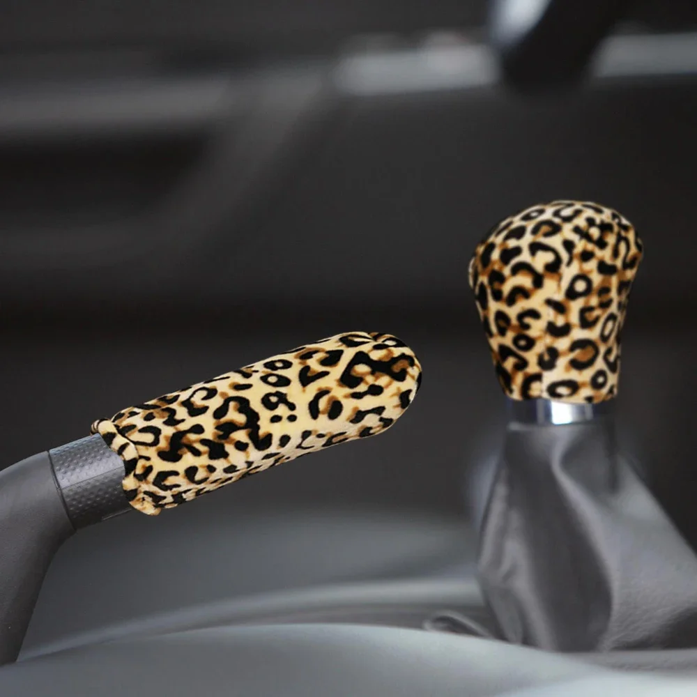 Leopard Pluszowe uchwyty hamulca ręcznego Samochodowe kołnierze zmiany biegów Antypoślizgowa stylizacja samochodu Uniwersalne akcesoria wewnętrzne — zdjęcie 2