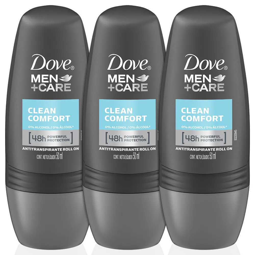 Dove Déodorant Roll-On Anti-Sueur Homme Confort 3 Pièces