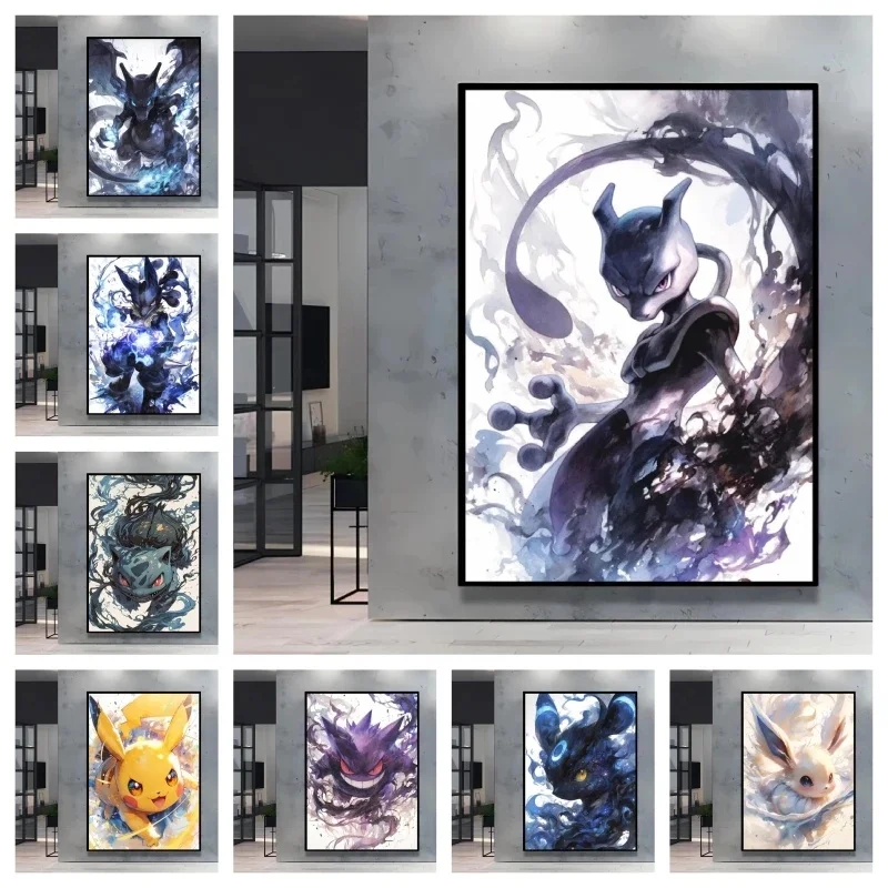 Toile de peinture classique Pokemon HD, figurines d'anime Mewtwo, affiche imprimée aquarelle, tableau d'art mural, décoration de maison moderne, cadeaux pour enfants