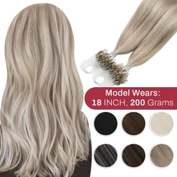 Moresoo Micro Link Hair Extensions Human Hair Micro Loop Hair Cold Fusion 50G Invisible Brazilian PreBonded Remy Micro Ring Hair
