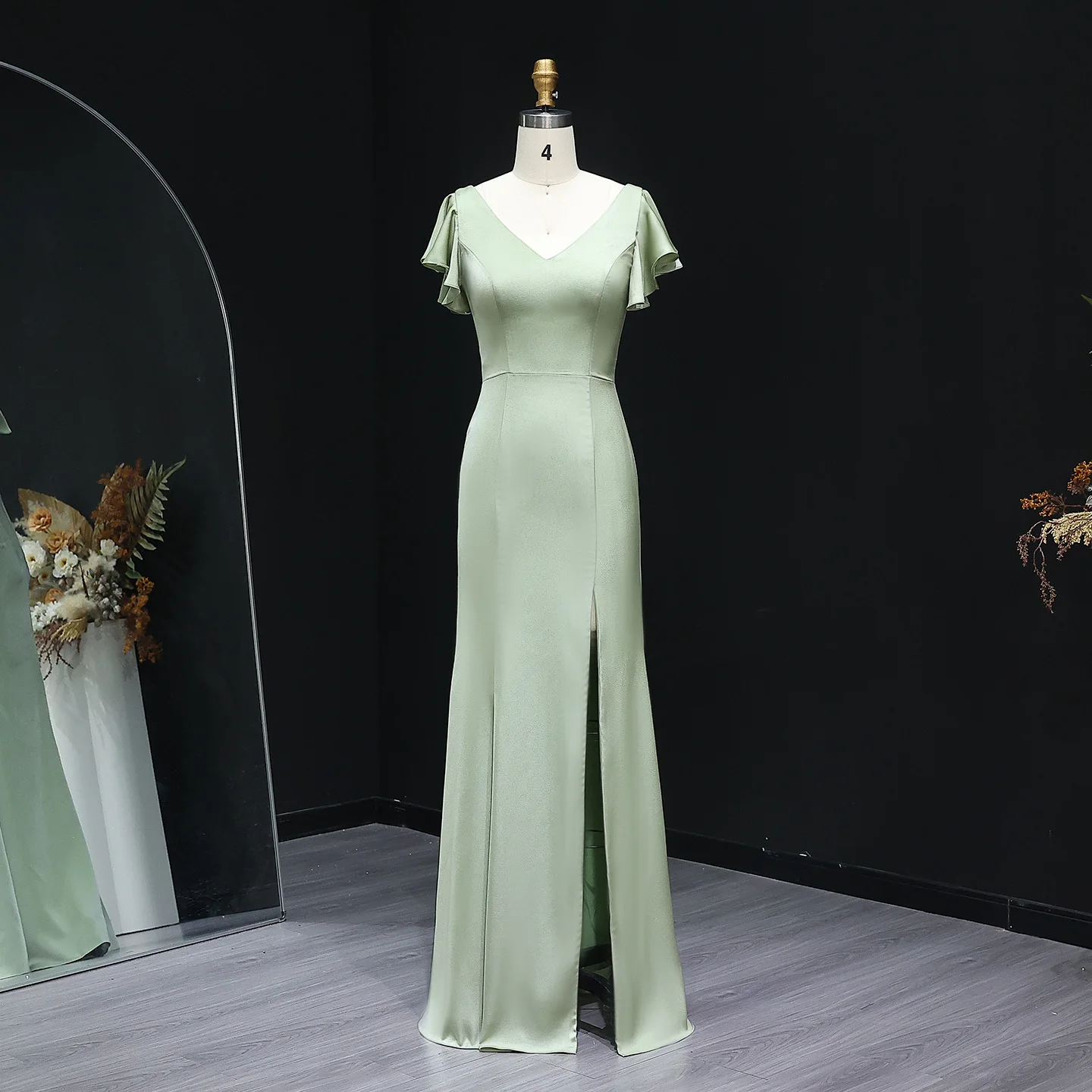 Шарон Саид зеленый атласный v-образный вырез с накидкой и рукавами платье подружки невесты русалки с разрезом по бокам женские свадебные платья для гостей BS002 по индивидуальному заказу