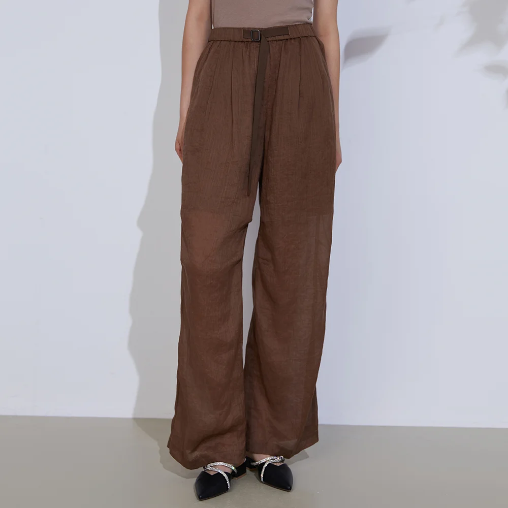 K2163W Calças femininas estilo linho ramie de alta qualidade, leves, respiráveis, pernas largas, casuais, chiques