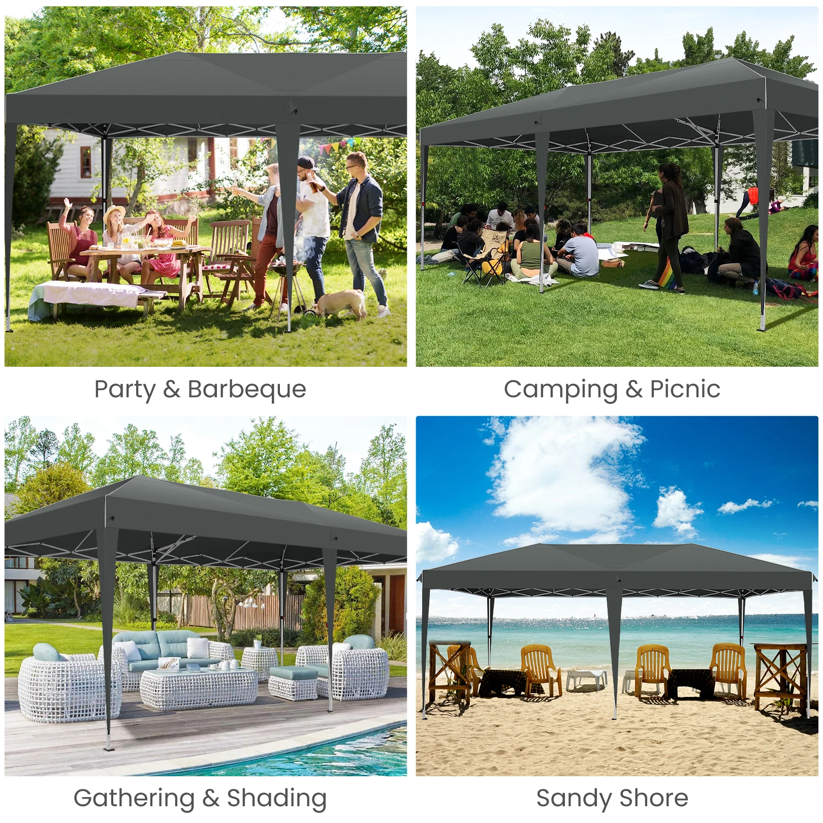 3x6m Pop-up Gazebo Foldable Party Tent with 6 Sidewalls, Easy Assembly for Weddings, Commercial Use, UV50+ Protection Steel Frame