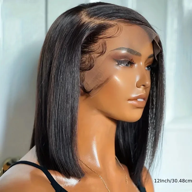 Bob Wig Human Hair 13x4  Pre Plucked With Baby Hair Straight Bob Wigs For Black Women 200% Density #1B Natural Black Bob Wig