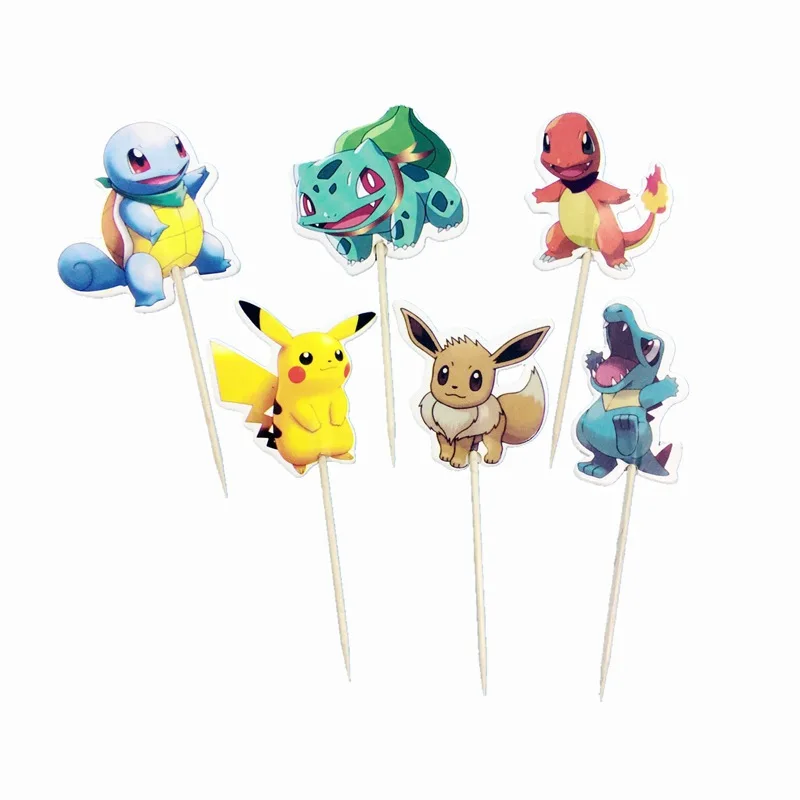 Pokemon Cake Flag Pikachu Birthday Party Decorations Disposable Cake Toothpick Flag Popcorn Box Anime for Kid Boy Party Supplies