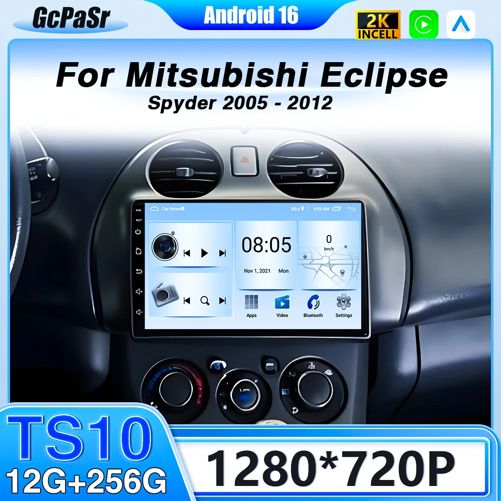 Radio para Auto Android 16 para Mitsubishi Eclipse Spyder 2005 2006 2007 2008 -2012, GPS, Pantalla 2k, Carplay, 4G, Wifi, Estéreo, Video, DSP, BT
