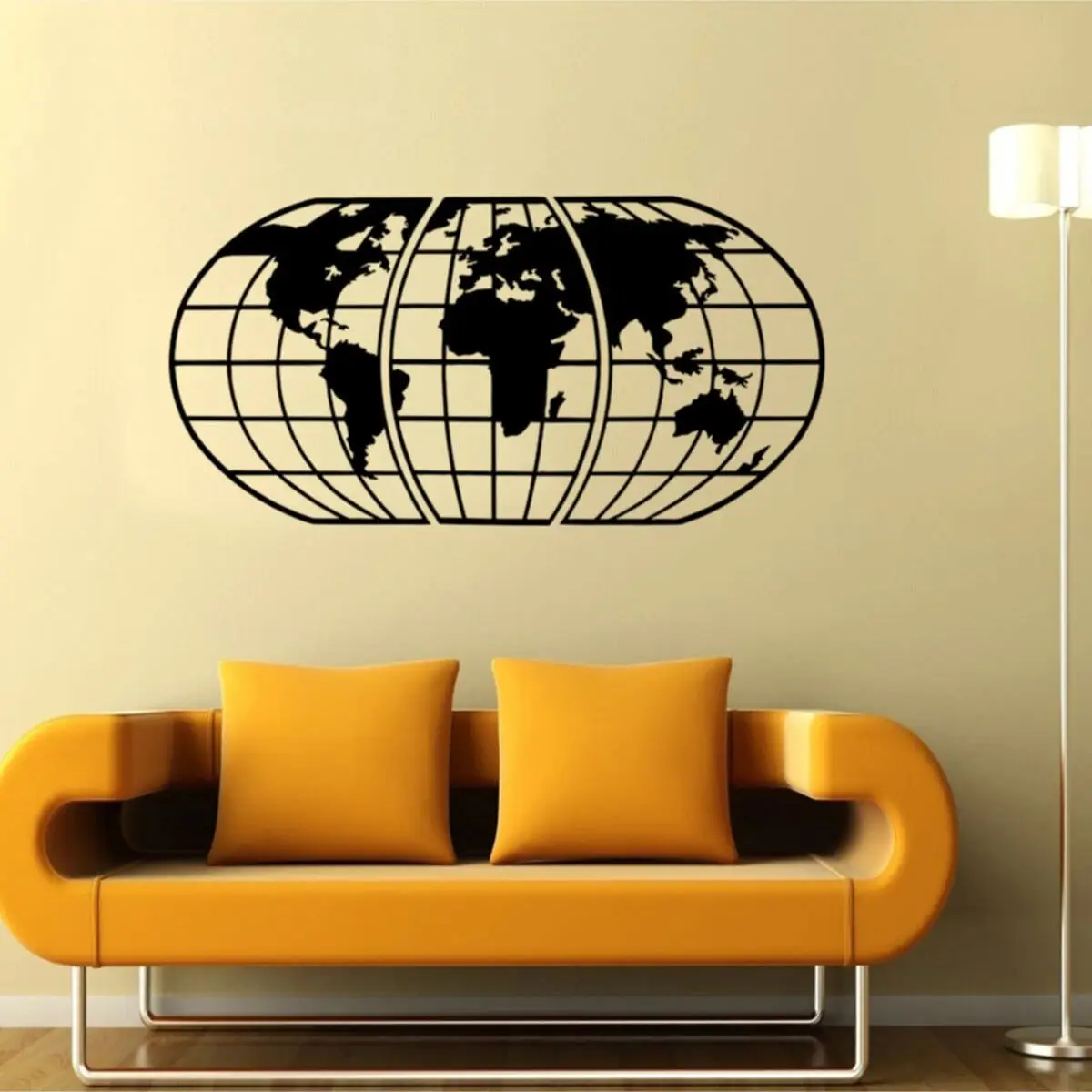 2D World Map Atlas 3 Pieces Laser Cut Wood Wall Decor Black Home Office Living Room Decoration and Art