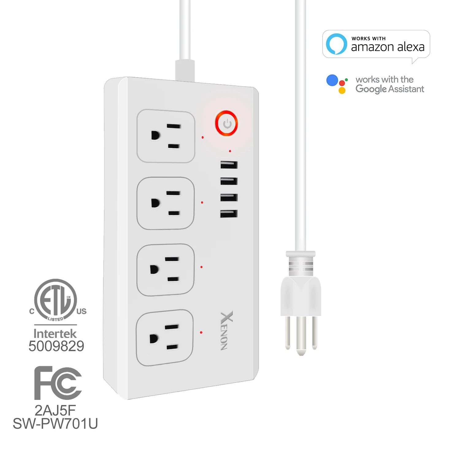 Tuya Smart Life WiFi Power Strip Surge Protector, Flat Plug, 5-foot Power Extension Cord, Overload Protection, Voice Control