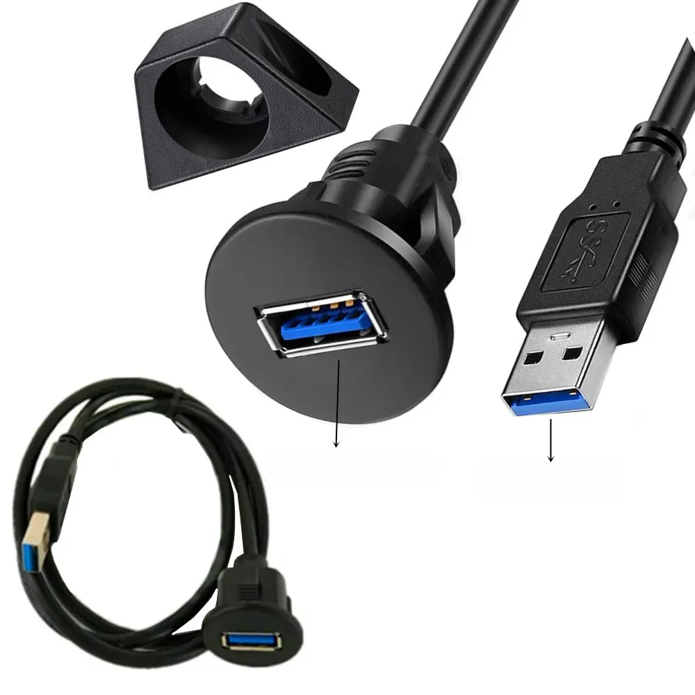 5 Gb/s USB Wodoodporny wbudowany adapter dokujący Panel deski rozdzielczej Port USB 3.0 2.0 męski do żeńskiego przedłużacz samochodowy motocykl statek — zdjęcie produktu 7