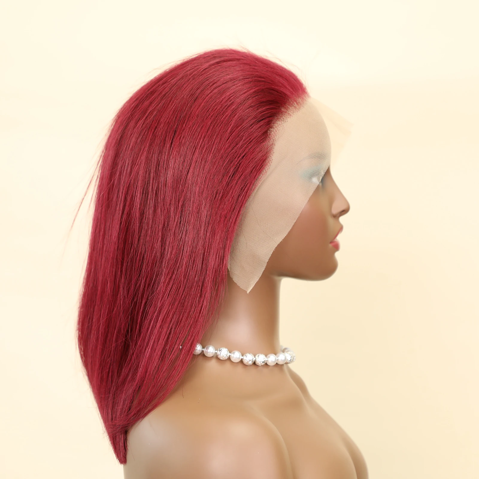 Wig rambut manusia Brasil penjualan Wig Bob rambut manusia 13x4 HD renda depan Wig Bob 99J merah tanpa lem untuk WANITA HITAM