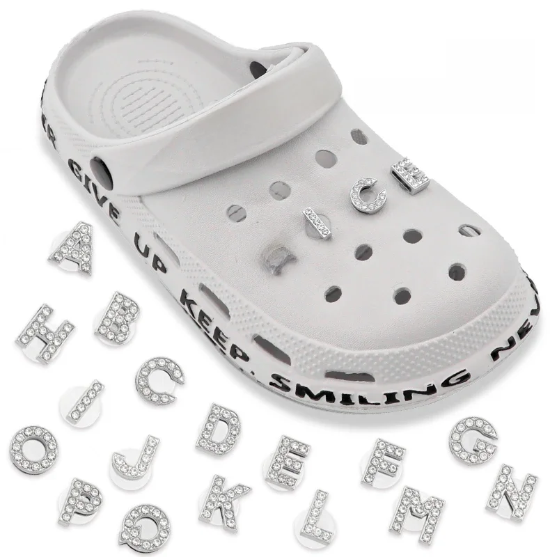 Breloques de chaussures à paillettes, strass, lettres de l'alphabet en cristal, décorations de breloques, bijoux, Bracelet coulissant, accessoires, 1 pièce