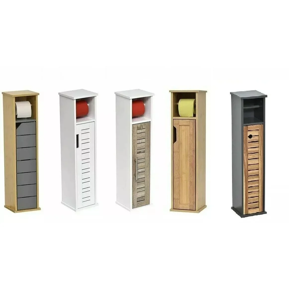 Mueble reserva e portarollos papel 1 puerta + estante interior, mueble de baño para almacenaje