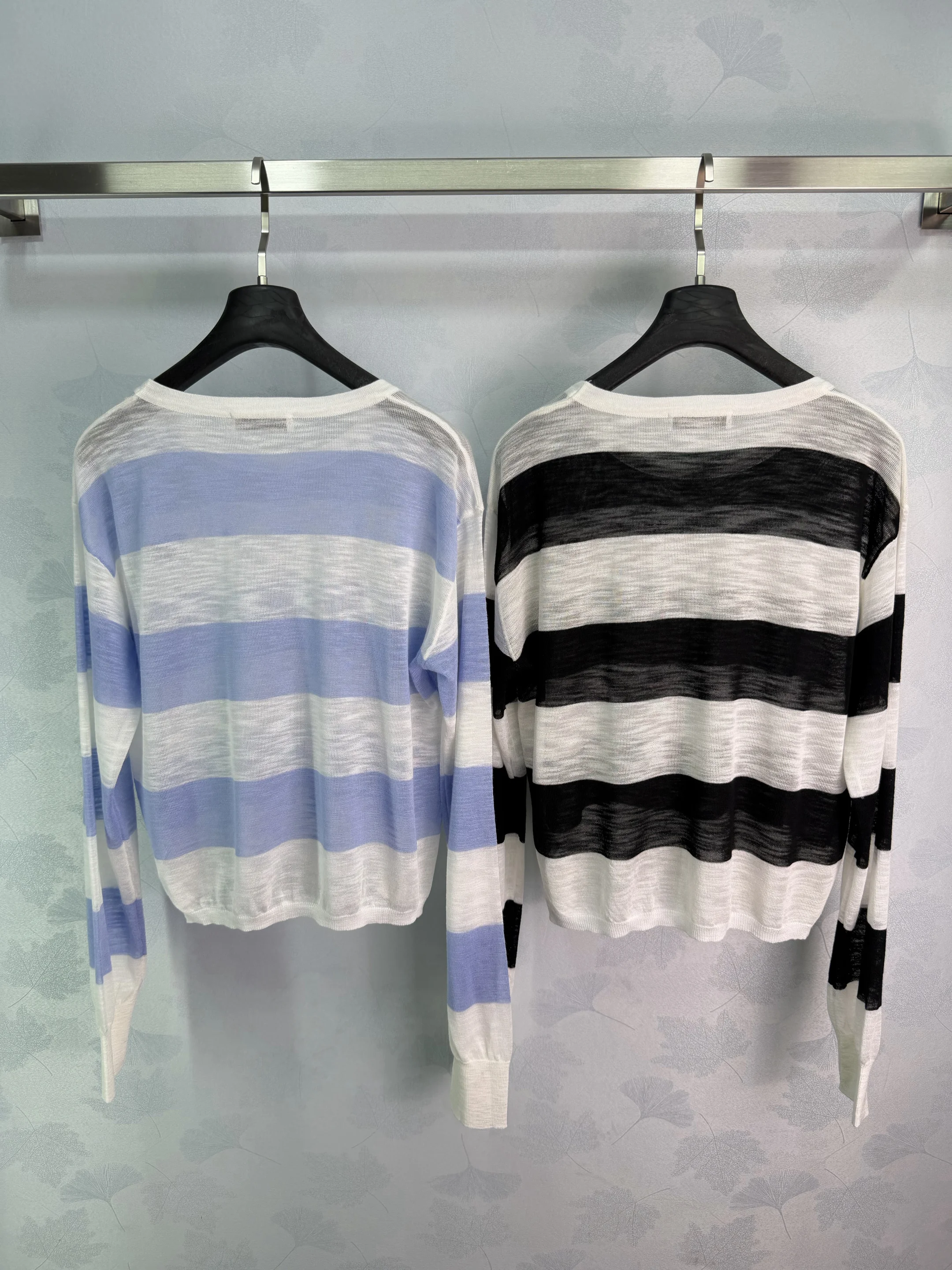 26 early autumn new versatile lapel women's knitted striped high-end top