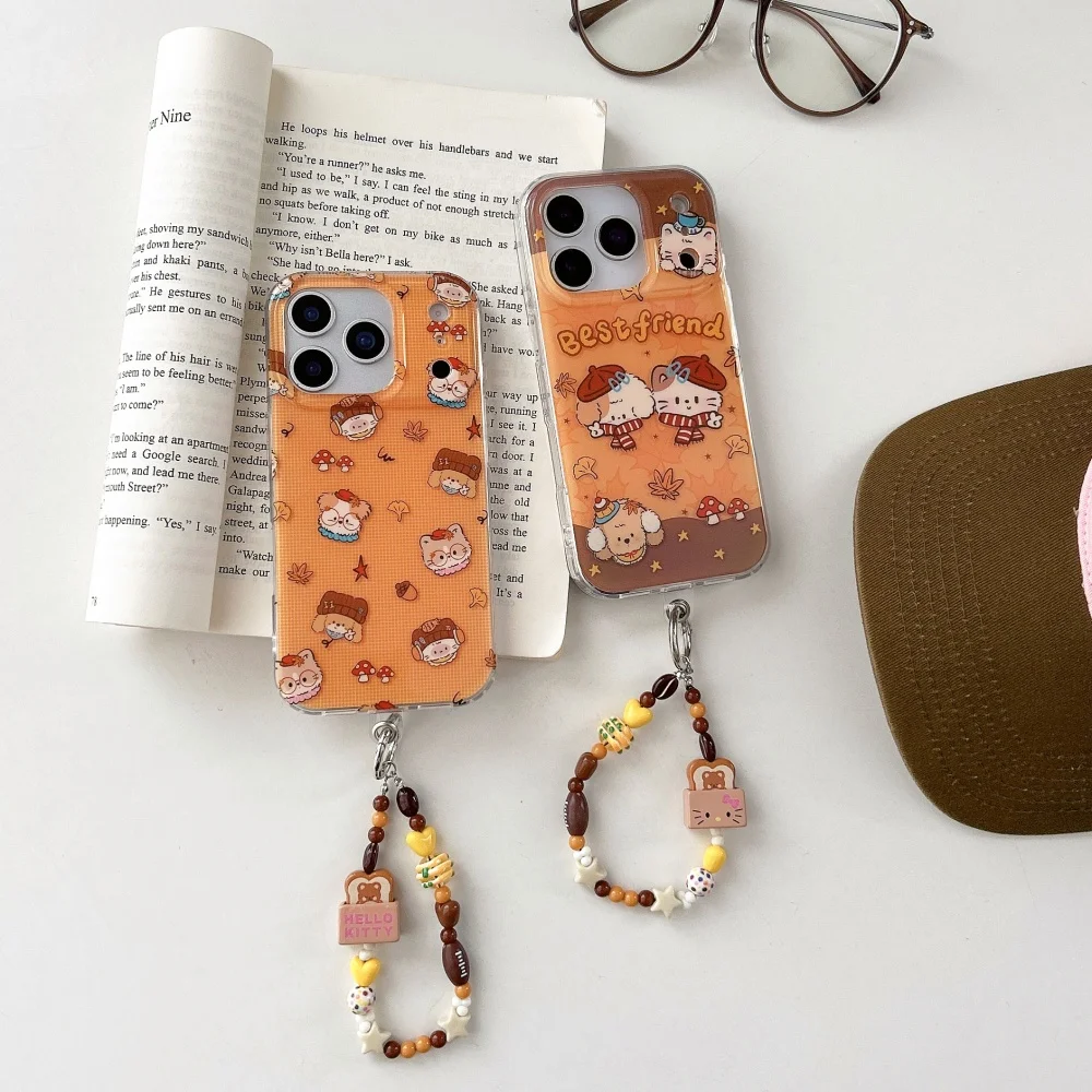 

Autumn fallen leaves cat and dog mobile phone case, suitable for iPhone 15/14/16/17 Pro Max new shockproof protective case