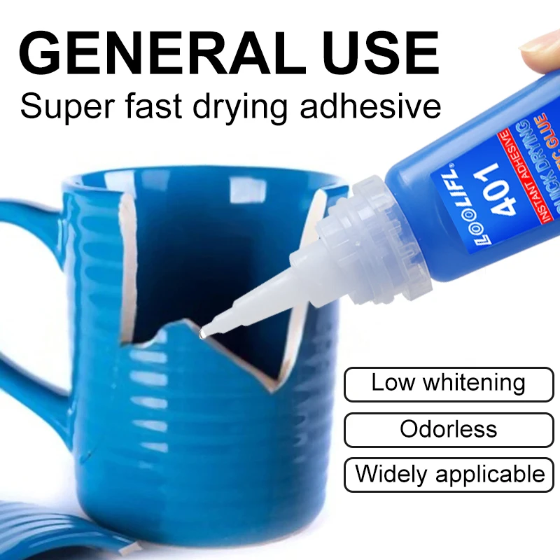 Cola 401 transparente super forte de 20ML, secagem instantânea, aplicável a cola multifuncional para metais, plásticos e acessórios