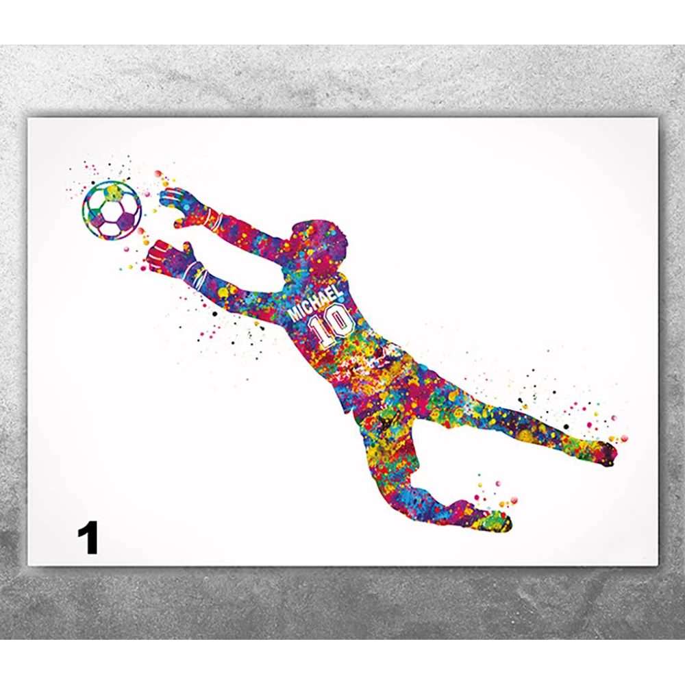 

Personalized Soccer Goalie Watercolor Print Customized Soccer Name Gift Teen Room Decor Poster Male Football Player Gift