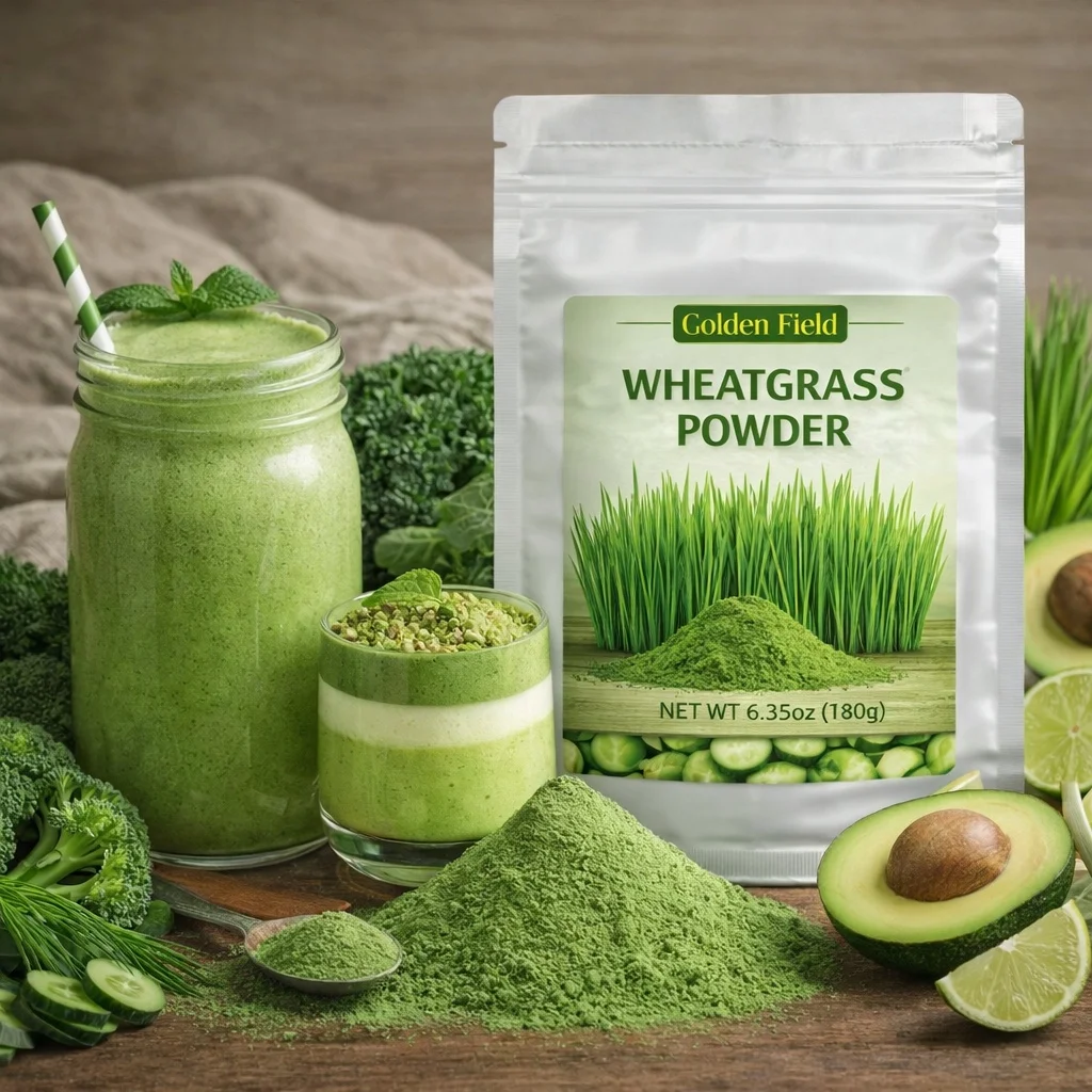 Wheatgrass Powder - Vegetable Powder, Fresh Green Taste for Smoothies, Yogurt, Drink Mixing - 6.35oz (180g), Fine Texture, Reusa