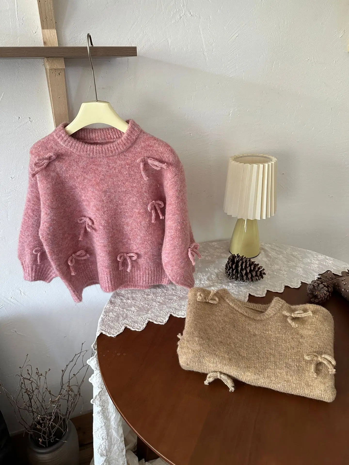 Girls Pullover Bow Tie Sweater 2024 Fall And Winter New Korean Version of The Mori System Knit Sweater Round Neck Top Tide