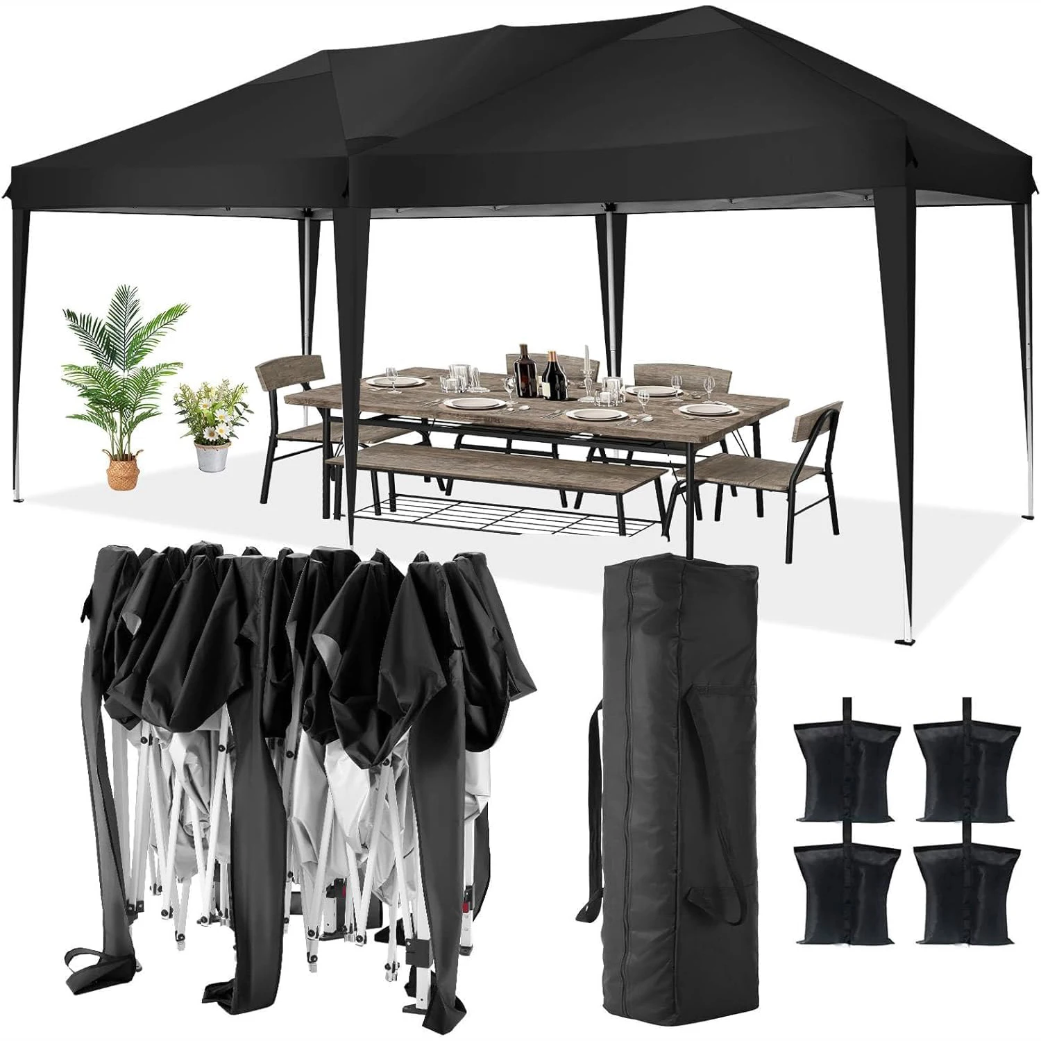 

10x20ft Pop Up Party Canopy Tent Outdoor Beach Tent Sunshade Shelter With Carry Bag 12 Ground Pegs 6 Ropes Without Sidewall
