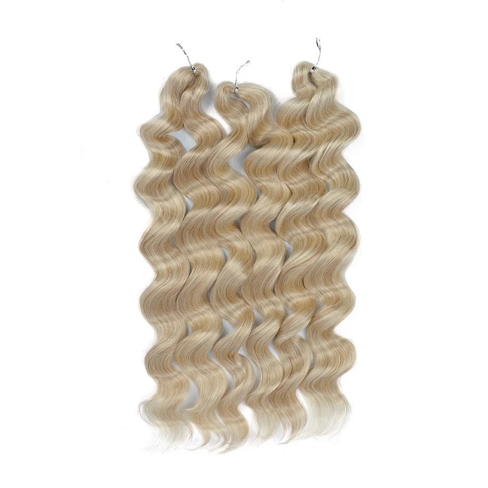 3 قطعة/السواحل شقراء الكروشيه وصلات شعر 26 بوصة كروشيه اصطناعي شعر الجسم موجة تجديل وصلات شعر لجميع المواسم