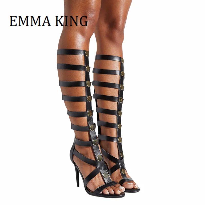 

Summer Women Gladiator Sandals Faux-Leather Back Zipper Sandal Boots Ladies Thin High Heels Club Party Boots 2022 Women Shoes