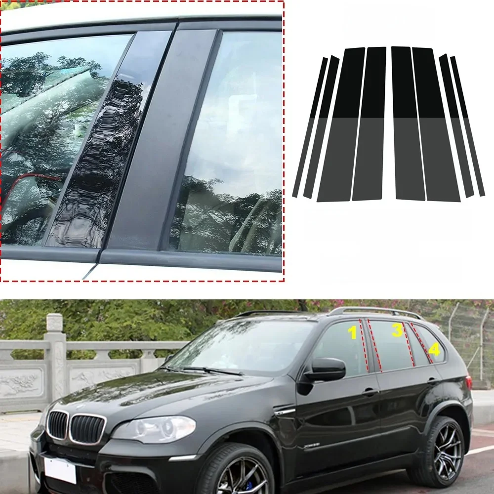 8szt Zewnętrzne polerowane słupki słupków drzwiowych Naklejka na kolumnę BC Stylizacja dla BMW X5 E70 2007 2008 2009-2013 — 2