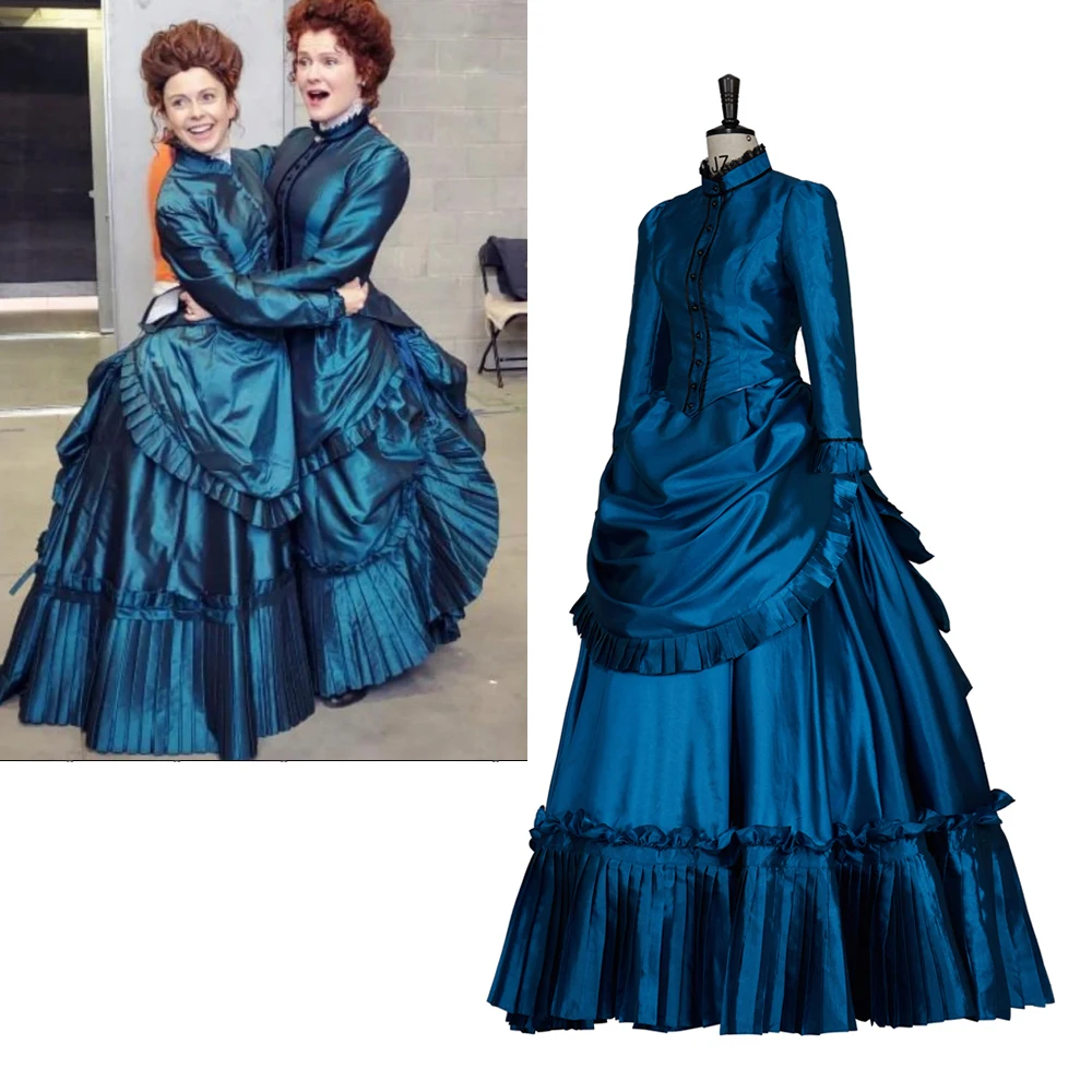 

(in stock) Victorian Lady Edwardian Dress Ghosts Hetty Cosplay Costume Blue Victorian Bustle Gown Dress