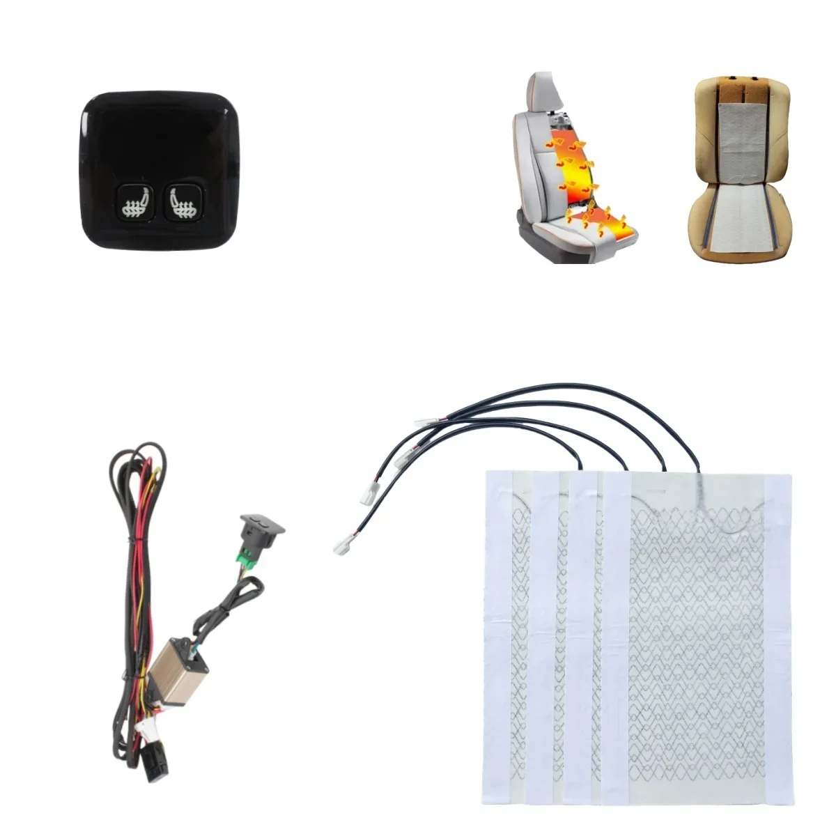 Universal 12V Car Seat Heater Carbon Fiber Heat Pads Set 5 Levels Digital Display Switch Dual Control System With Harness Kit