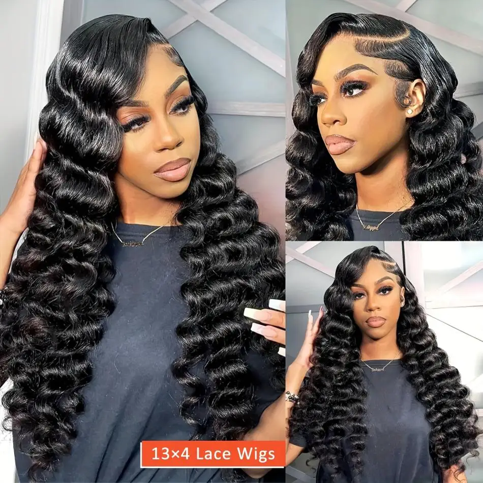 Wiggogo Loose Deep Wave Wig 13x6 Hd Lace Frontal Wig Curly 100% Human Hair Preplucked 13x4 Water Wave Front Wigs For Black Women image 3