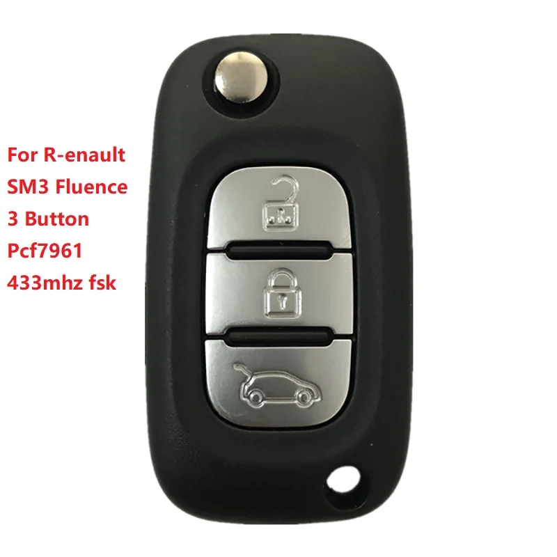 

CN010054 For R-enault 2009+ SM3 2009-2015 Fluence 2009 Megane3 Flip Key 3 Button Remote Pcf7961 Chip 433mhz fsk