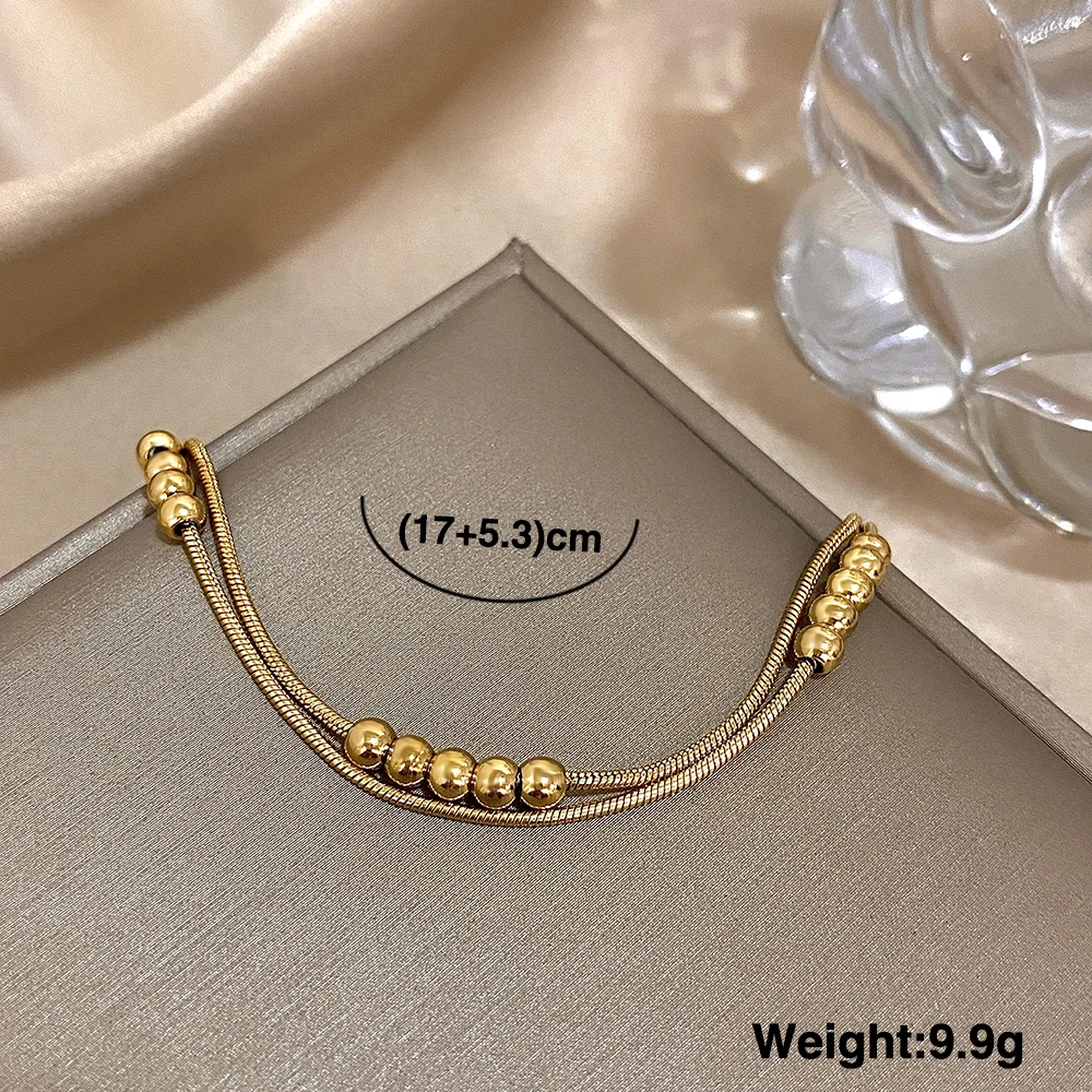 

Minimalist Stainless Steel Round Beads Bracelet for Women Multilayer Stacked Snake Bone Chain Bracelet Daily Jewelry Accessories