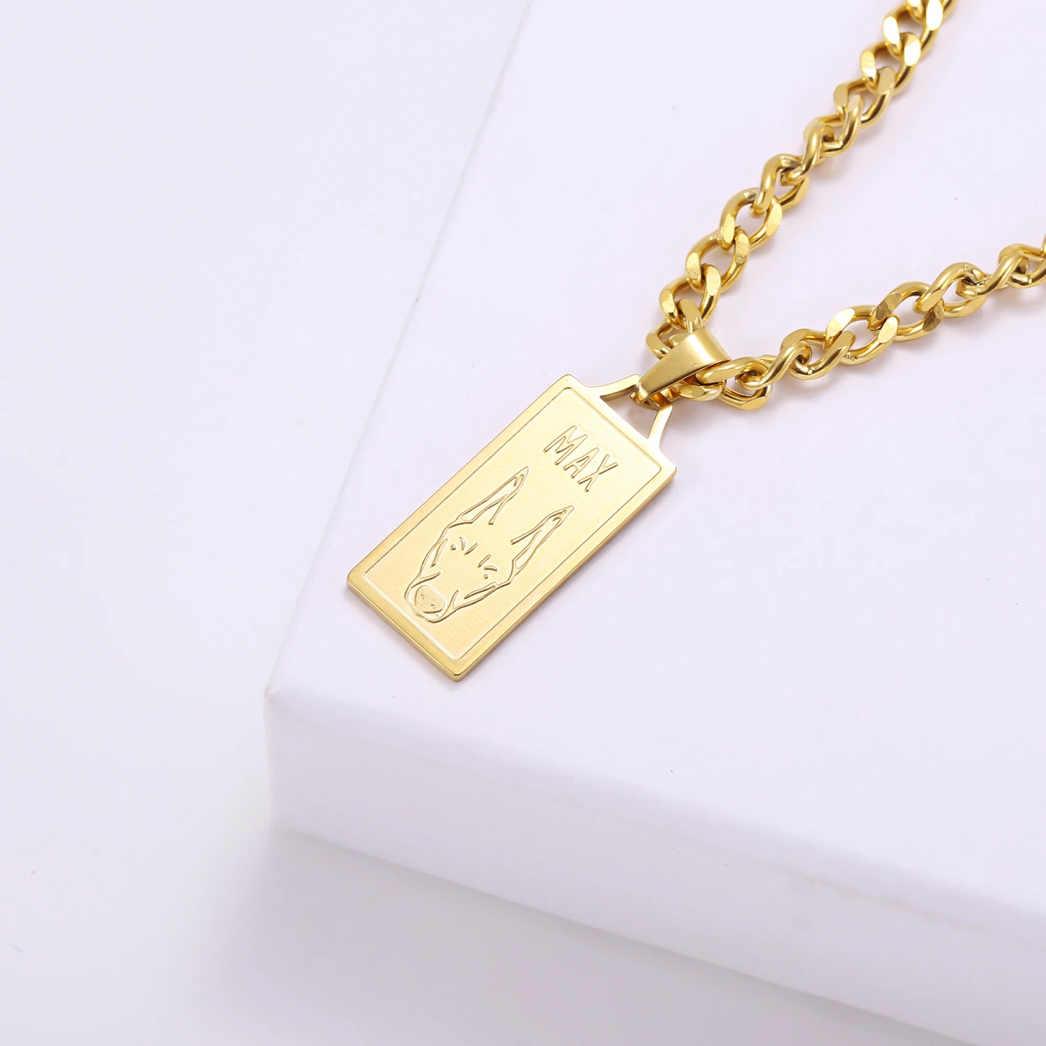 Personalized Custom Name Copywriting Sun Token Necklace Square Pendant Cuban Chain Stainless Steel Jewelry Birthday Gift For Men