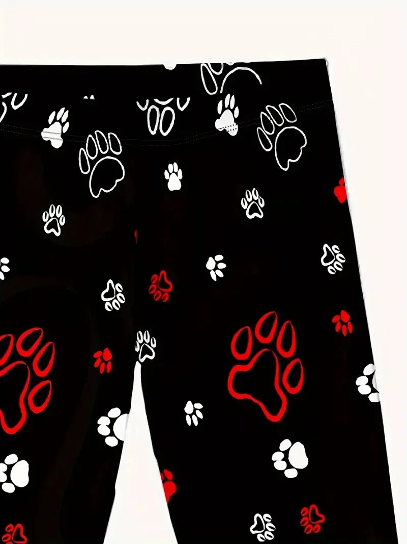 Cat-paw Print tight stretch elastic waist casual leggings for women spring and summer wear