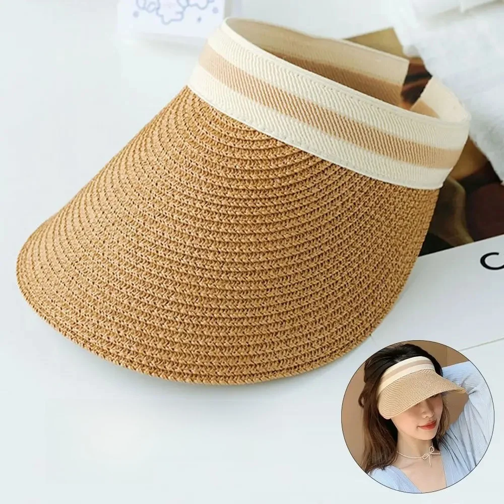AliExpress Women Sun Hats Female Outdoor Visor Beach Cap Brethable Empty Top Straw Cap Anti-UV Casual Shade Hat