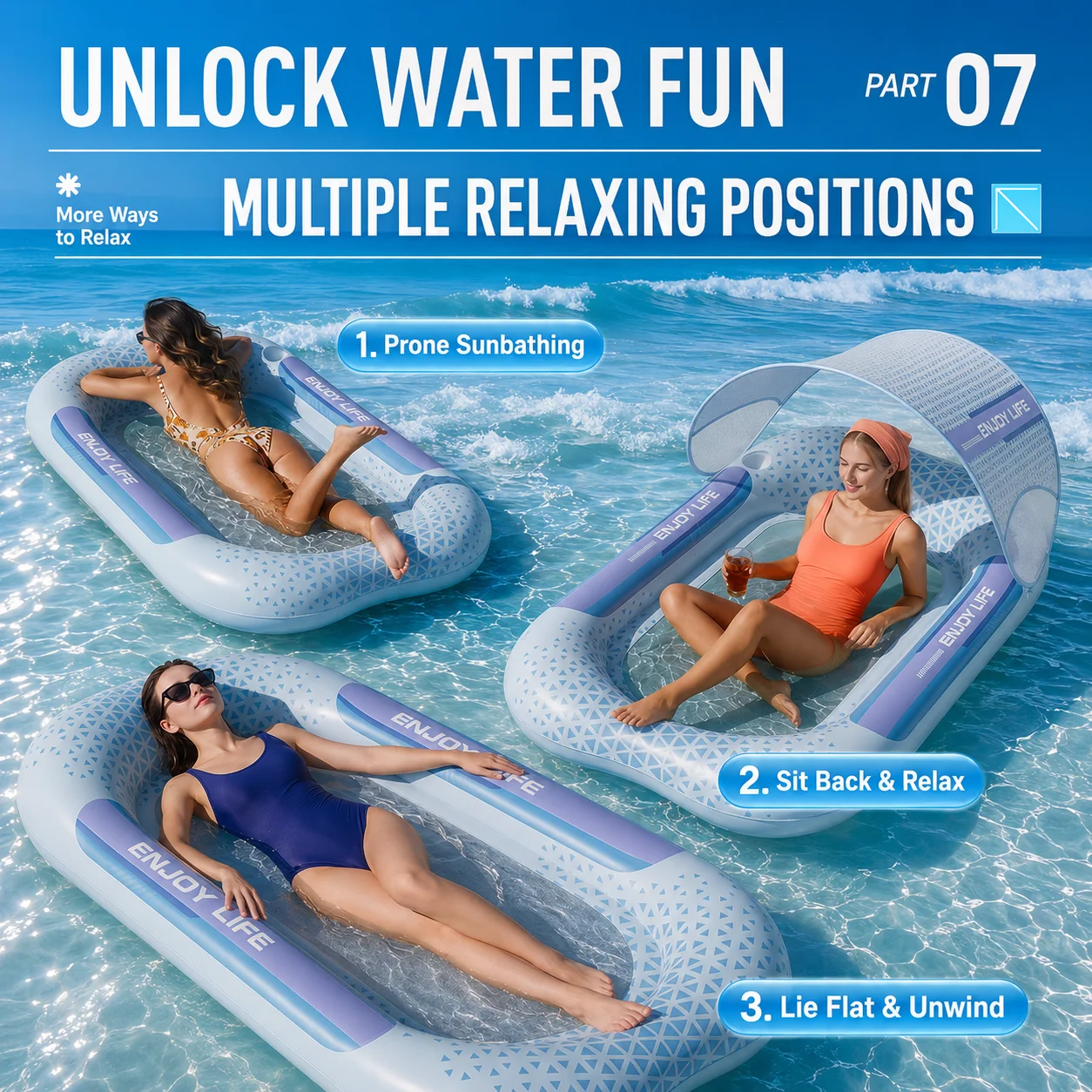 1PC Ergonomic Inflatable Pool Floats, Lounge Chair Mesh Support Water Bed Floating Hammock for Pool Party Summer